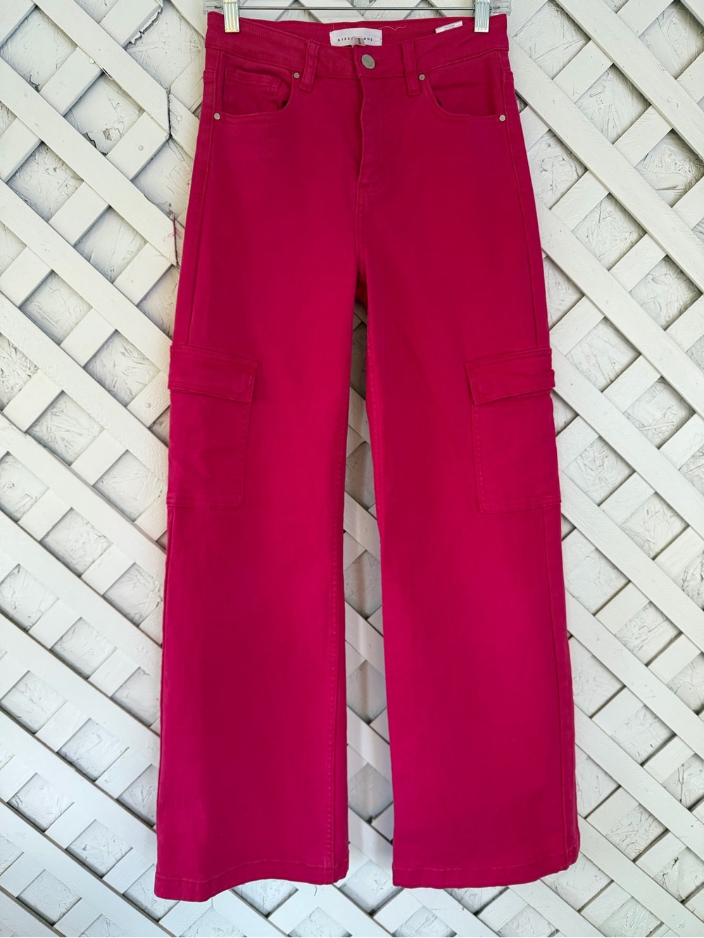 Risen Jeans Cargo Wide Leg, High Rise, Stretch, Pink size 5, Waist 27